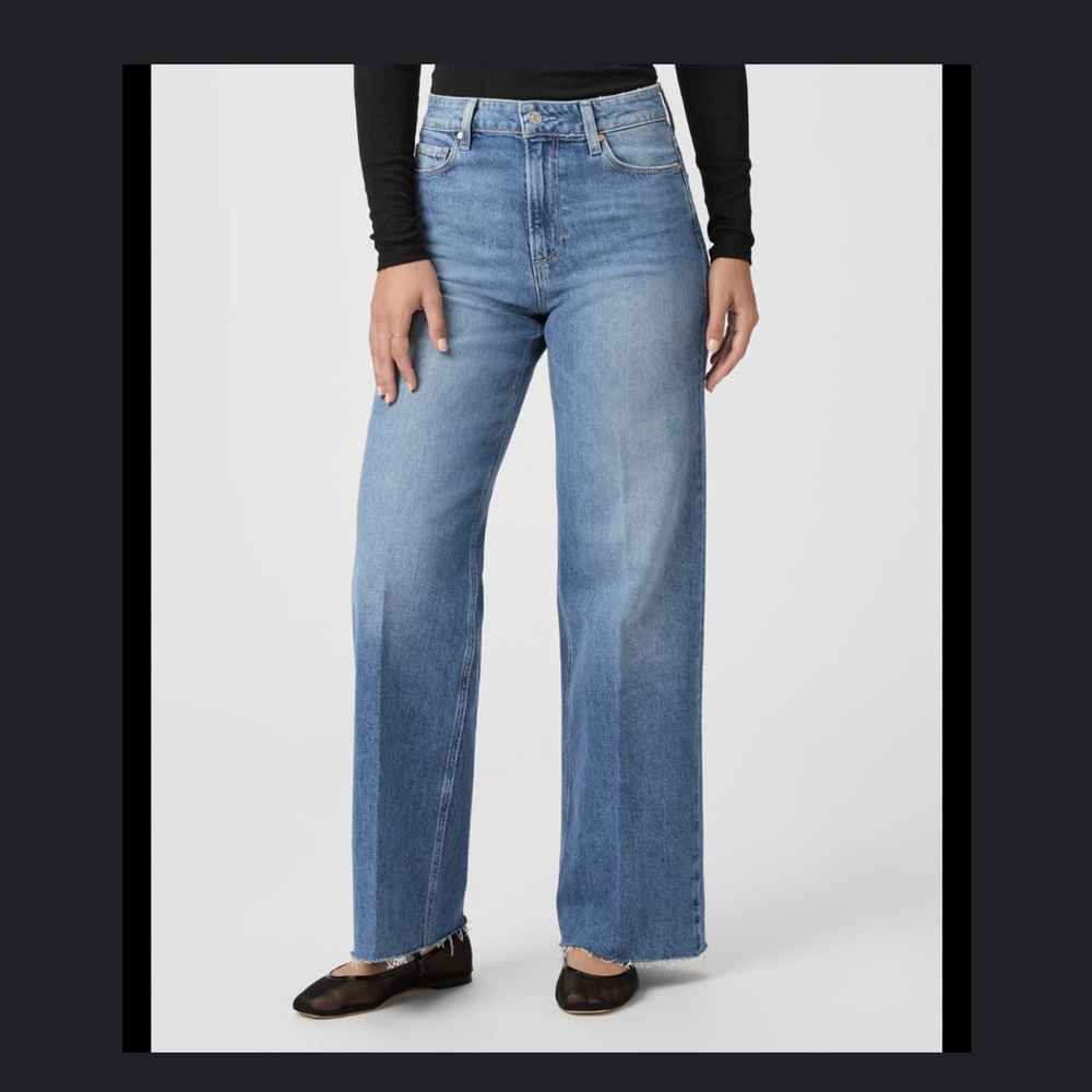 PAIGE Anessa High Rise Wide Leg Crop Raw Hem Denim Size 34 in Flamenco